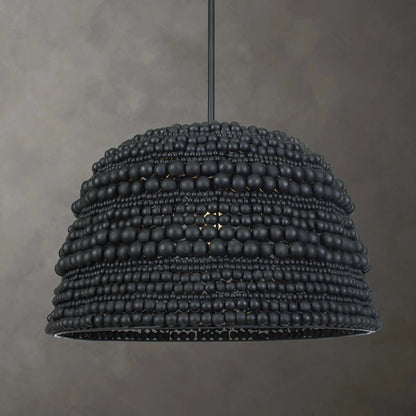 Black Beaded Wood Pendant