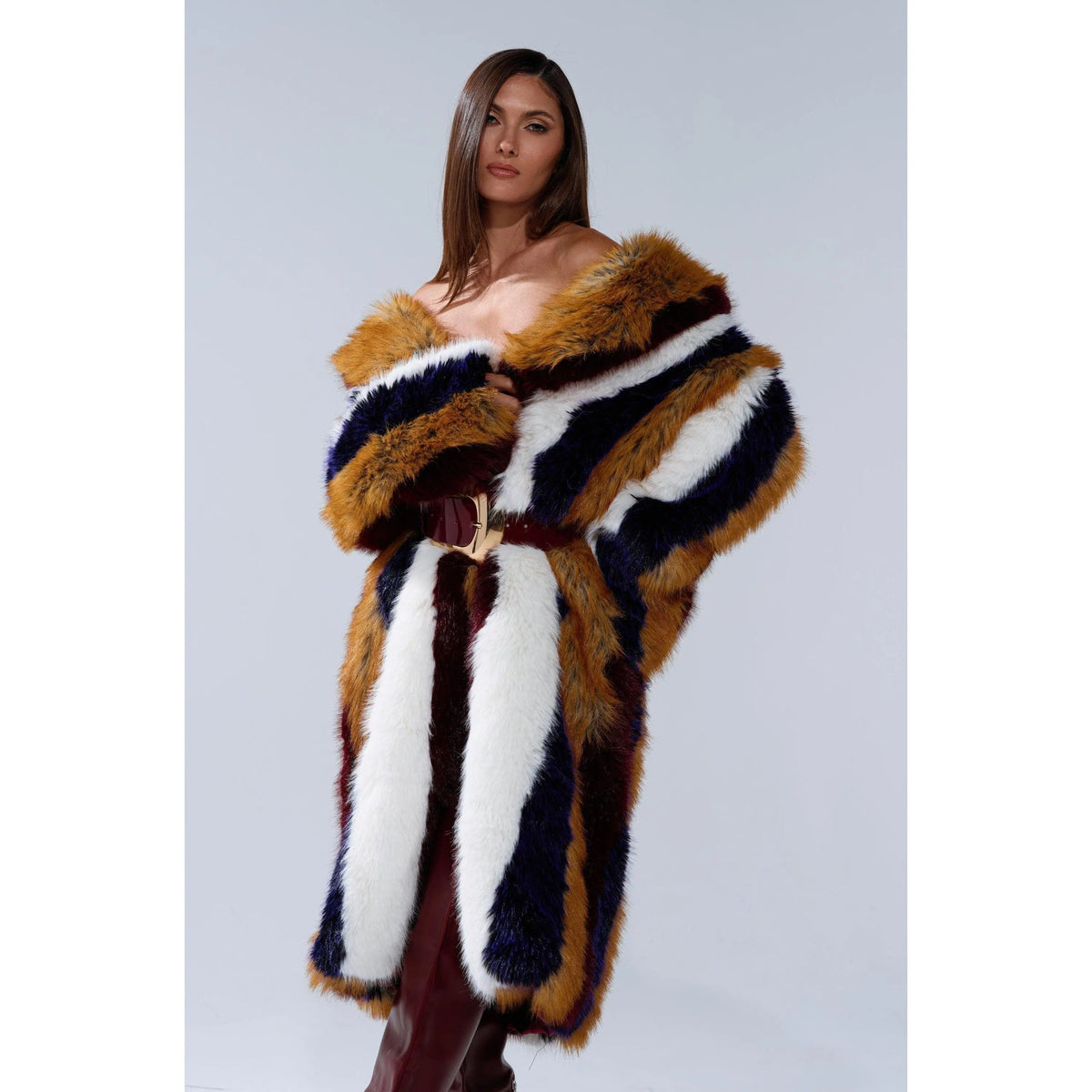 Alaia Striped Faux Fur Coat