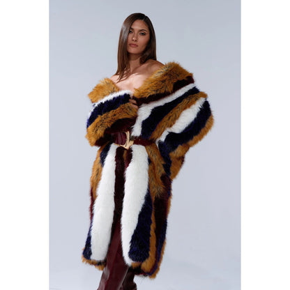 Alaia Striped Faux Fur Coat