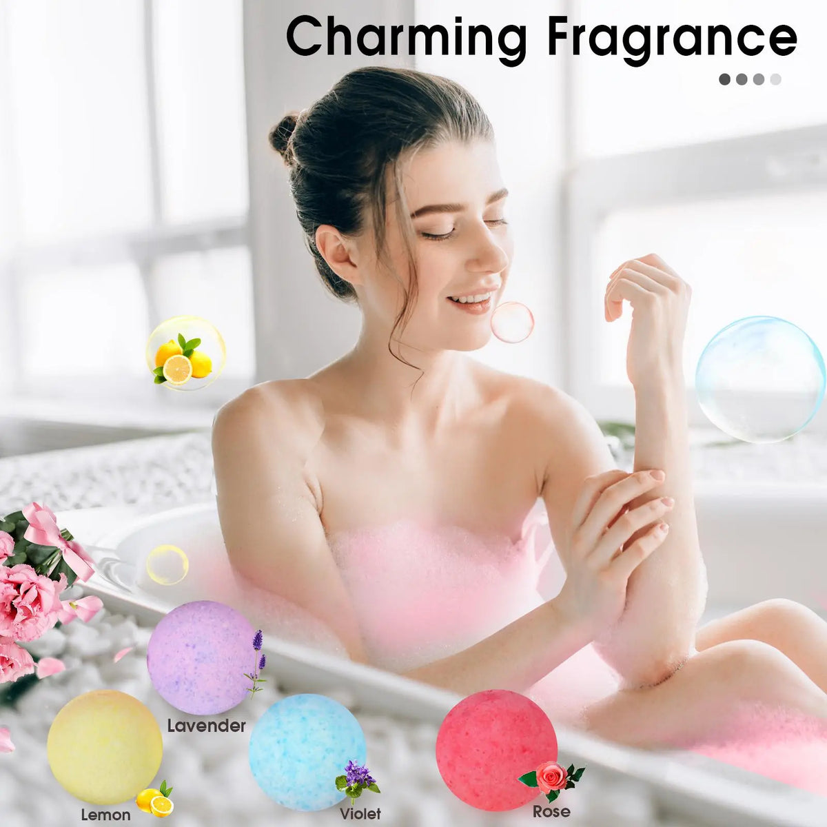 Rose-Scented Bath Bombs Gift Set - 20 Individually Wrapped Self-Care Delights for Relaxation and Skin Nourishment