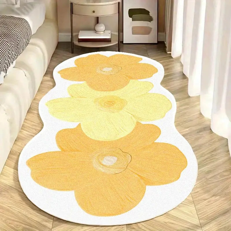 Flower-Pattern Non-Slip Floor Mat, Rectangular Soft Floral Area Rug, Decorative Rug for Home, Living Room, Bedroom and Study Room