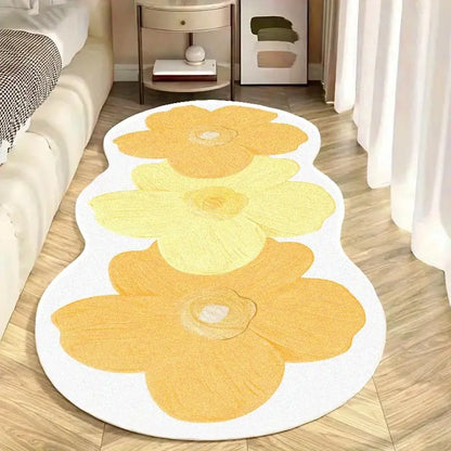 Flower-Pattern Non-Slip Floor Mat, Rectangular Soft Floral Area Rug, Decorative Rug for Home, Living Room, Bedroom and Study Room