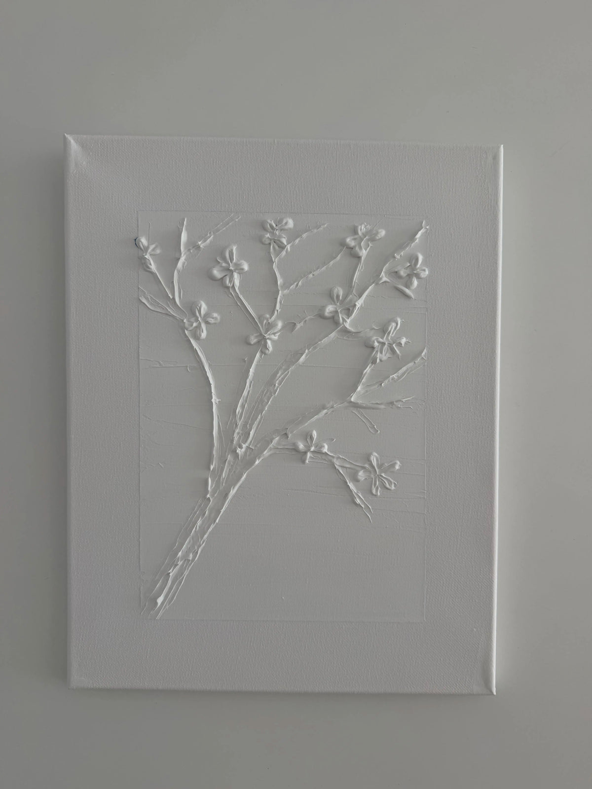Handmade 3D Floral Cherry Blossom Canvas Art - 11x14 Inches of Minimalist Elegance