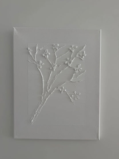 Handmade 3D Floral Cherry Blossom Canvas Art - 11x14 Inches of Minimalist Elegance