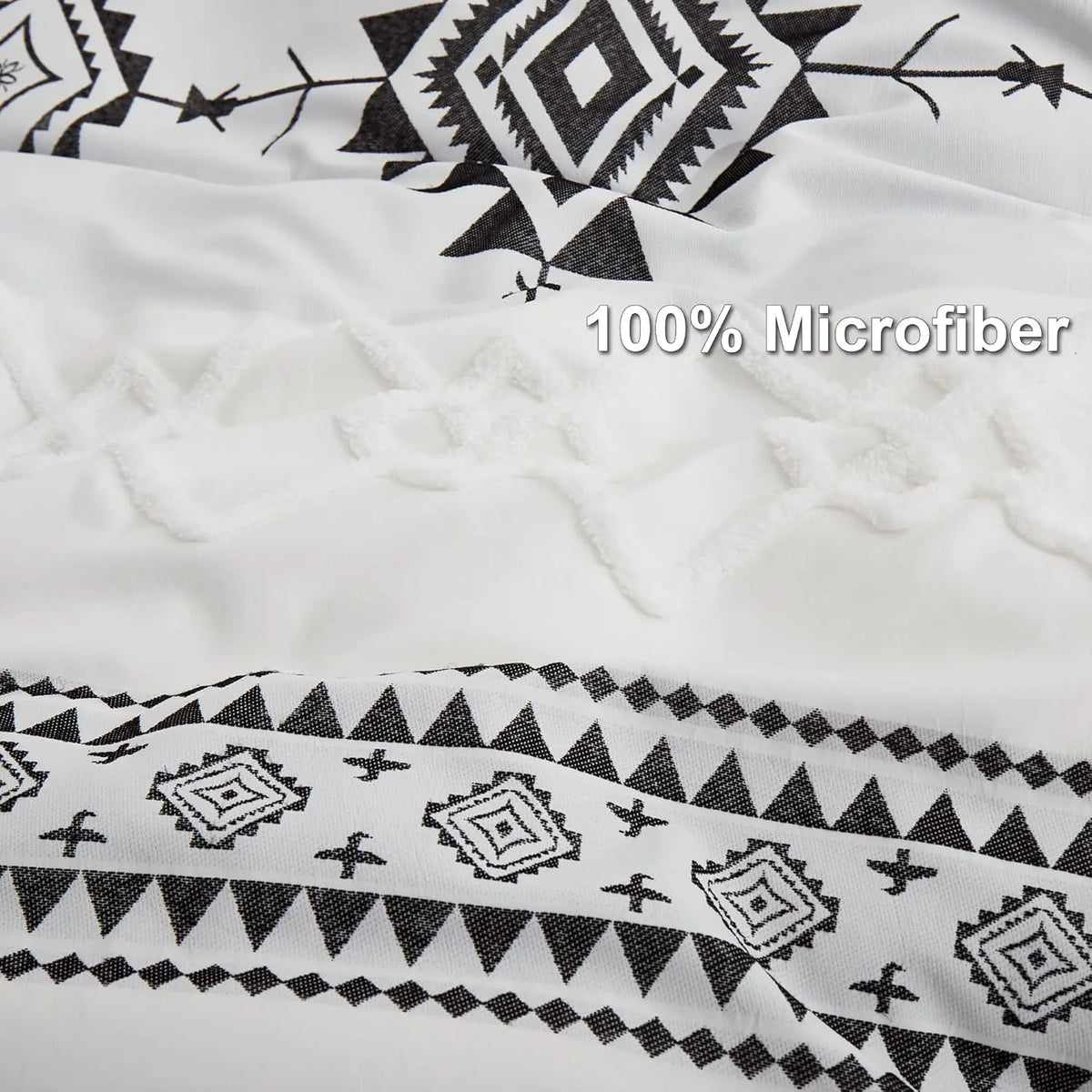 Boho Tufted Geometric Duvet Cover Set | 3-Piece Jacquard Microfibre with 8 Corner Ties | Sage, Terracotta, Grey or White