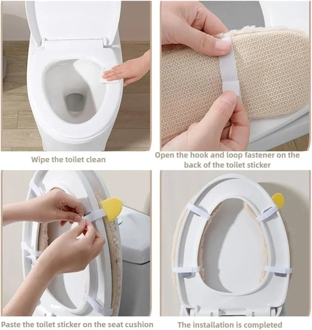 Cartoon Toilet Seat Cushion Set - Universal Beige Covers with Handle Sticker