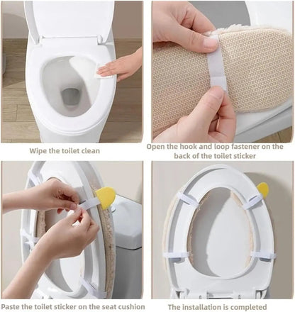 Cartoon Toilet Seat Cushion Set - Universal Beige Covers with Handle Sticker