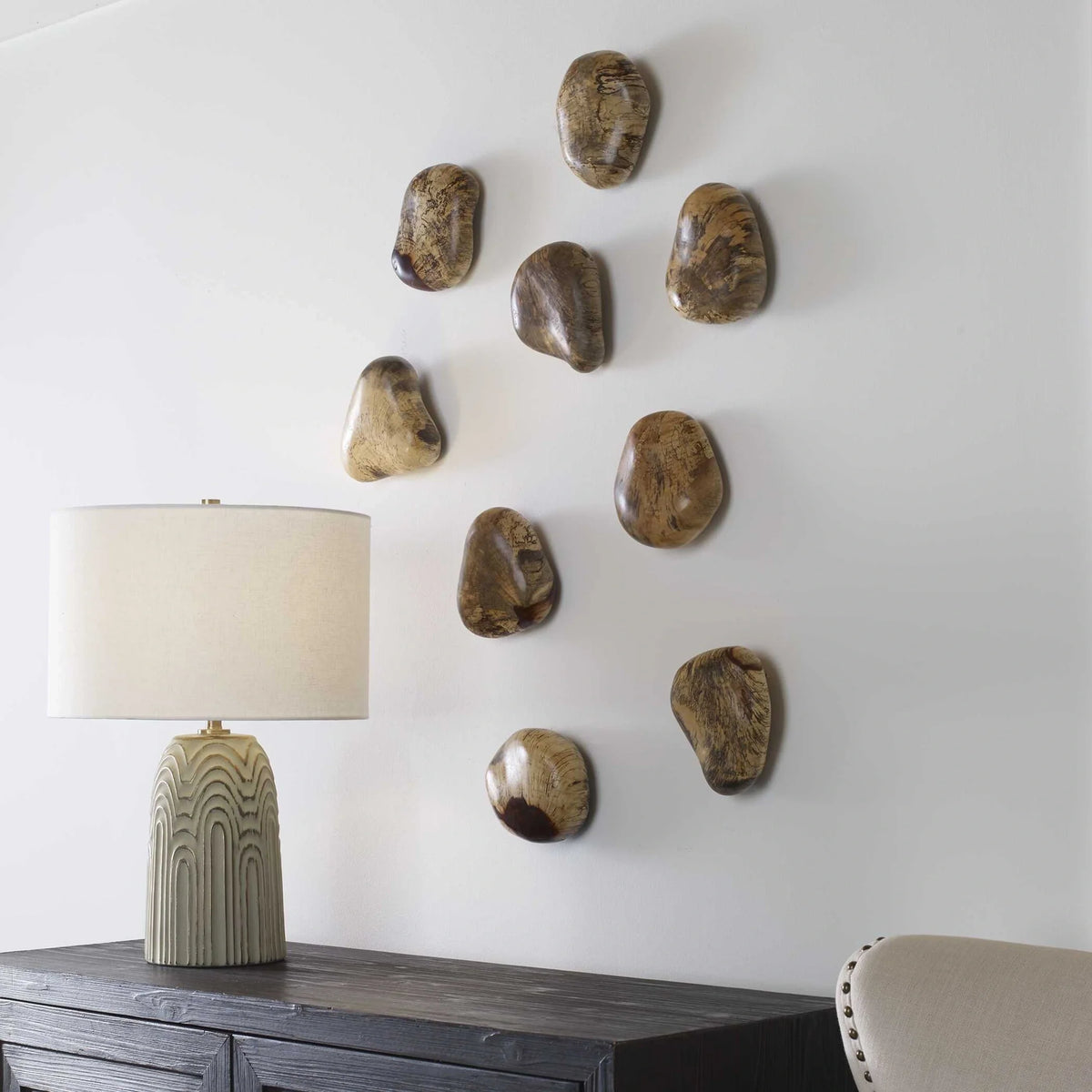 Wood Pebble Wall Decor, Set of 9