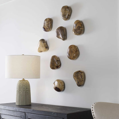 Wood Pebble Wall Decor, Set of 9