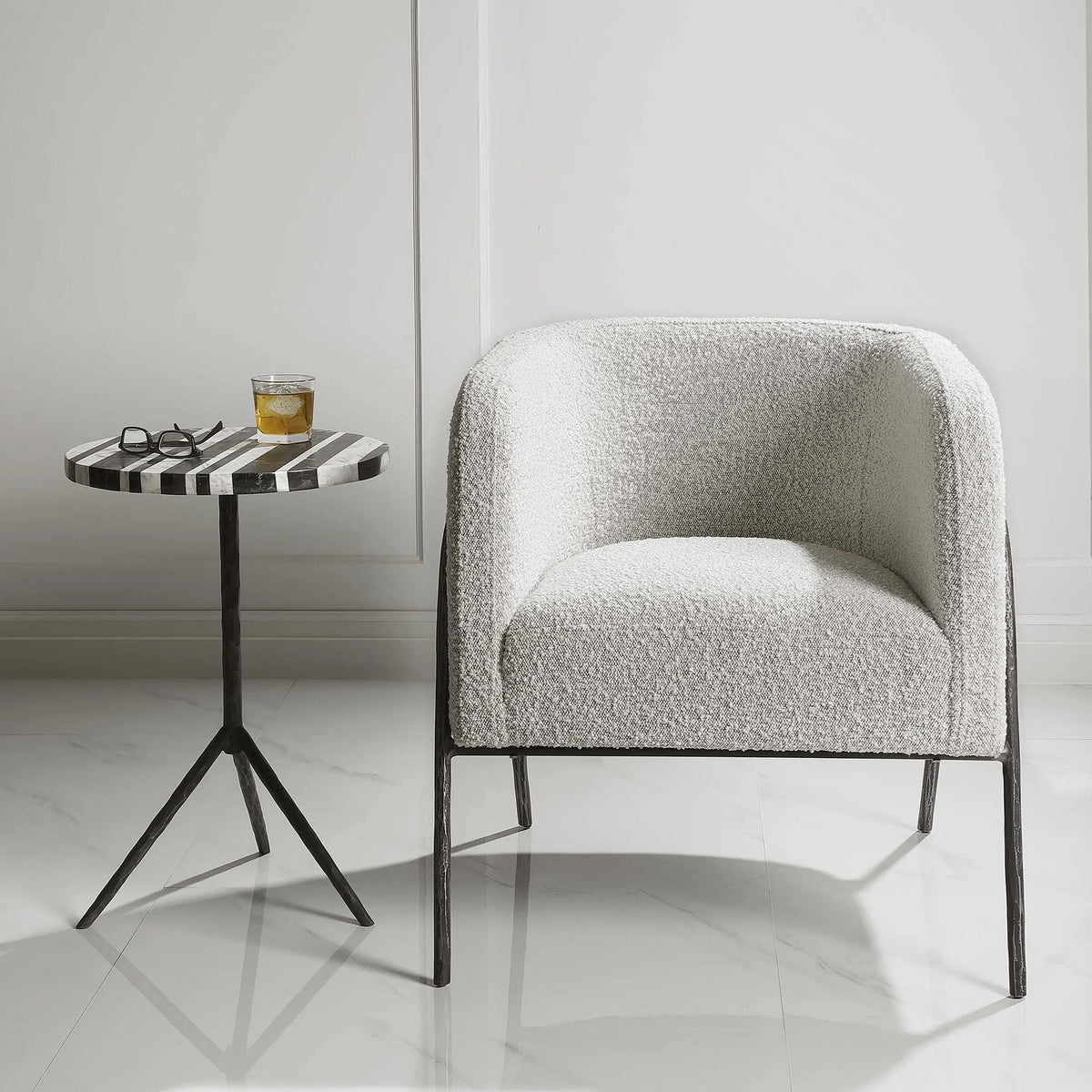 Boucle Barrel Accent Chair