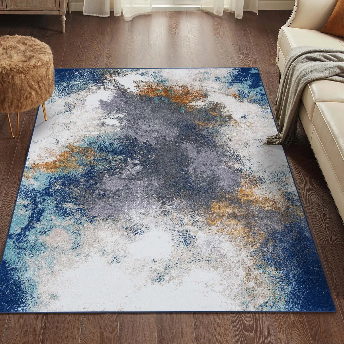 Beverly 8445 Modern Abstract Area Rug - Blue and Gray Design