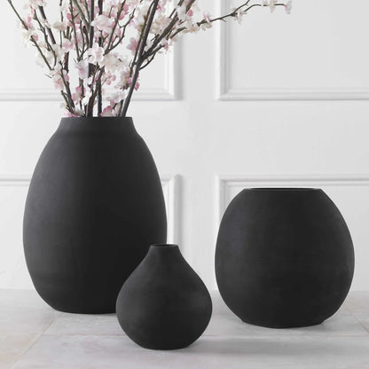 Matte Black Glass Vases, Set of 3