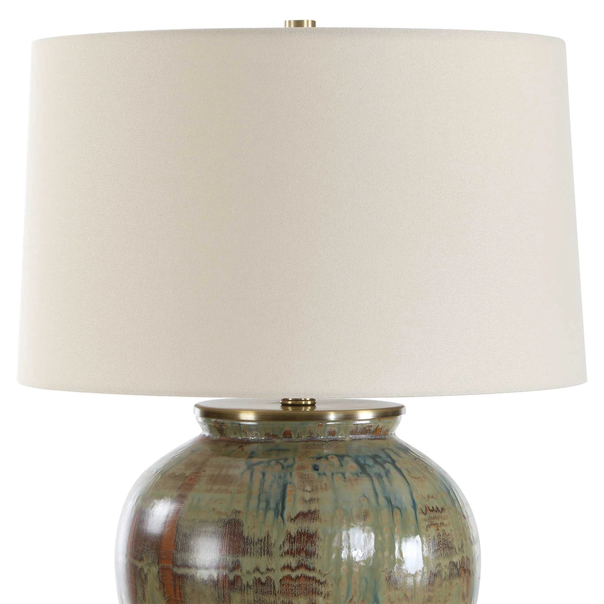 Green & Brown Ceramic Urn Table Lamp