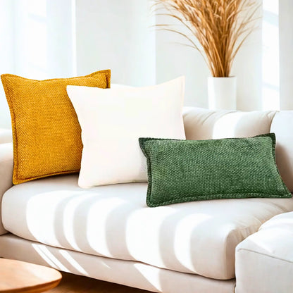 Chenille Decorative Cushion Covers - Set of 2 in Modern Farmhouse Style, Featuring Hidden Zipper and Soft Textured Fabric for Living Room