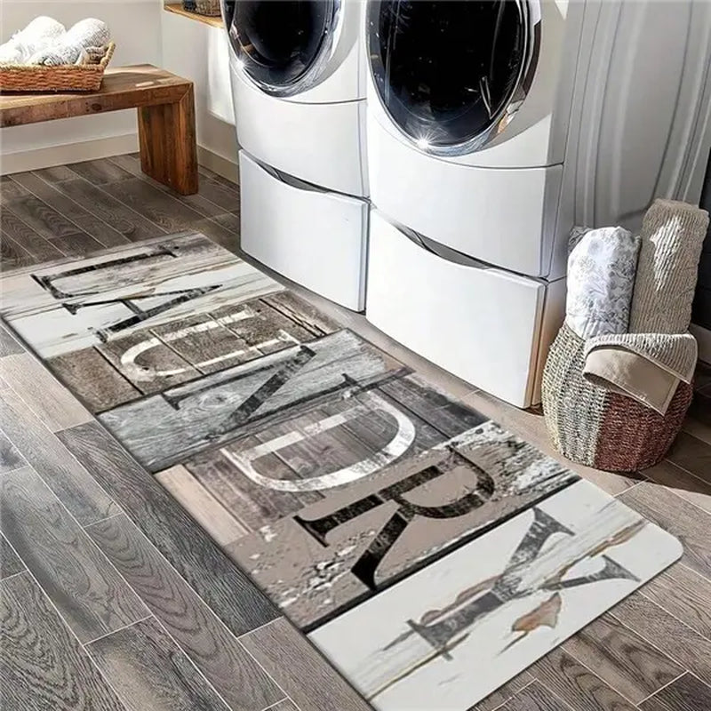 Laundry Room Floor Mat Runner, Non-Slip Polyester Kitchen Rug for Laundry Area, Bathroom Entryway, Farmhouse Home Decor Carpet