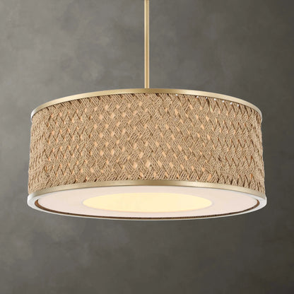 4 Light Rattan Drum Pendant