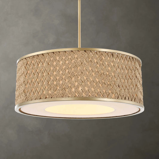 4 Light Rattan Drum Pendant