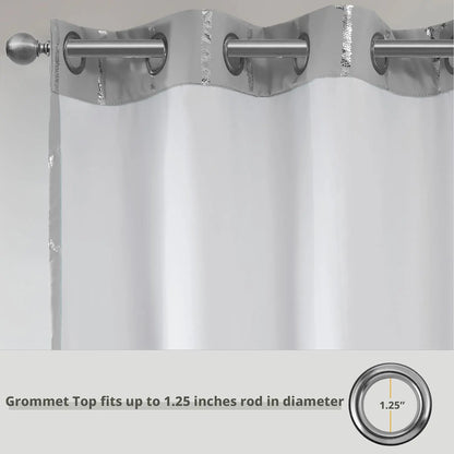 Raina Total Blackout Metallic Print Grommet Top Window Curtain Panel Thermal Insulated Light Blocking Drape for Bedroom Living Room and Dorm 1 Piece