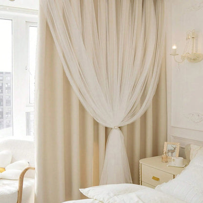 Solid Colour Double Layer Curtains | Light Filtering, Thermal Insulated | Wide Size Range 39" to 118"