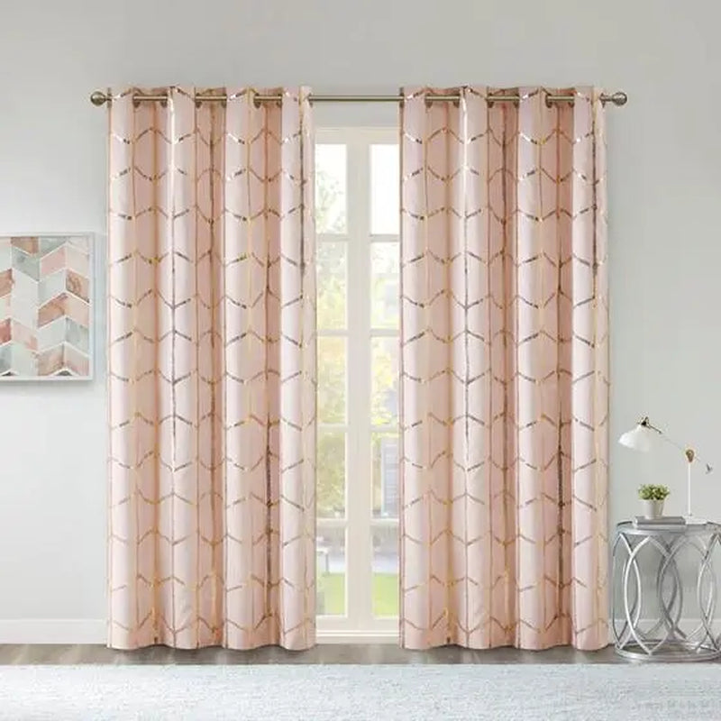 Raina Total Blackout Metallic Print Grommet Top Window Curtain Panel Thermal Insulated Light Blocking Drape for Bedroom Living Room and Dorm 1 Piece