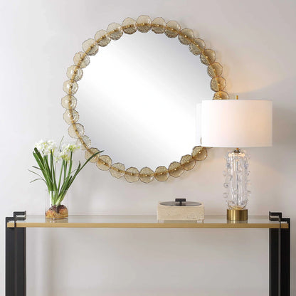 Amber Glass Petal Round Mirror