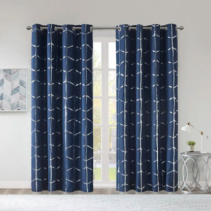 Raina Total Blackout Metallic Print Grommet Top Window Curtain Panel Thermal Insulated Light Blocking Drape for Bedroom Living Room and Dorm 1 Piece