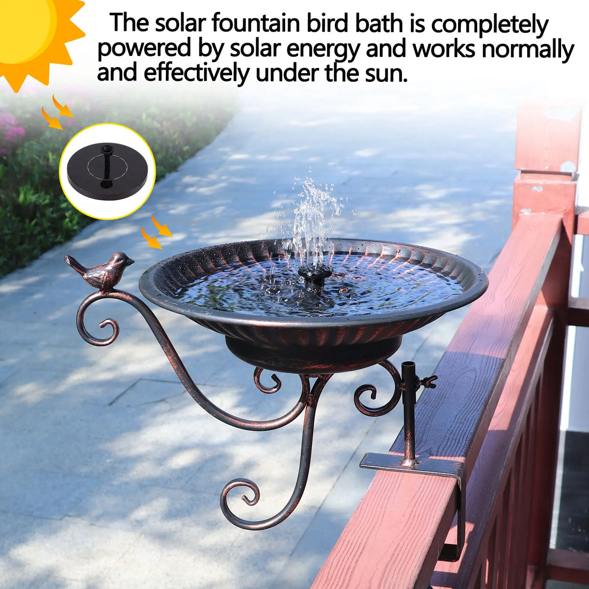 Solar Bird Bath Fountain - Bronze Metal Design for Your Patio or Balcony
