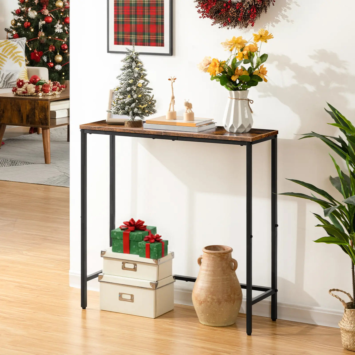 Hoobro 29.5" Rustic Brown and Black Console Table