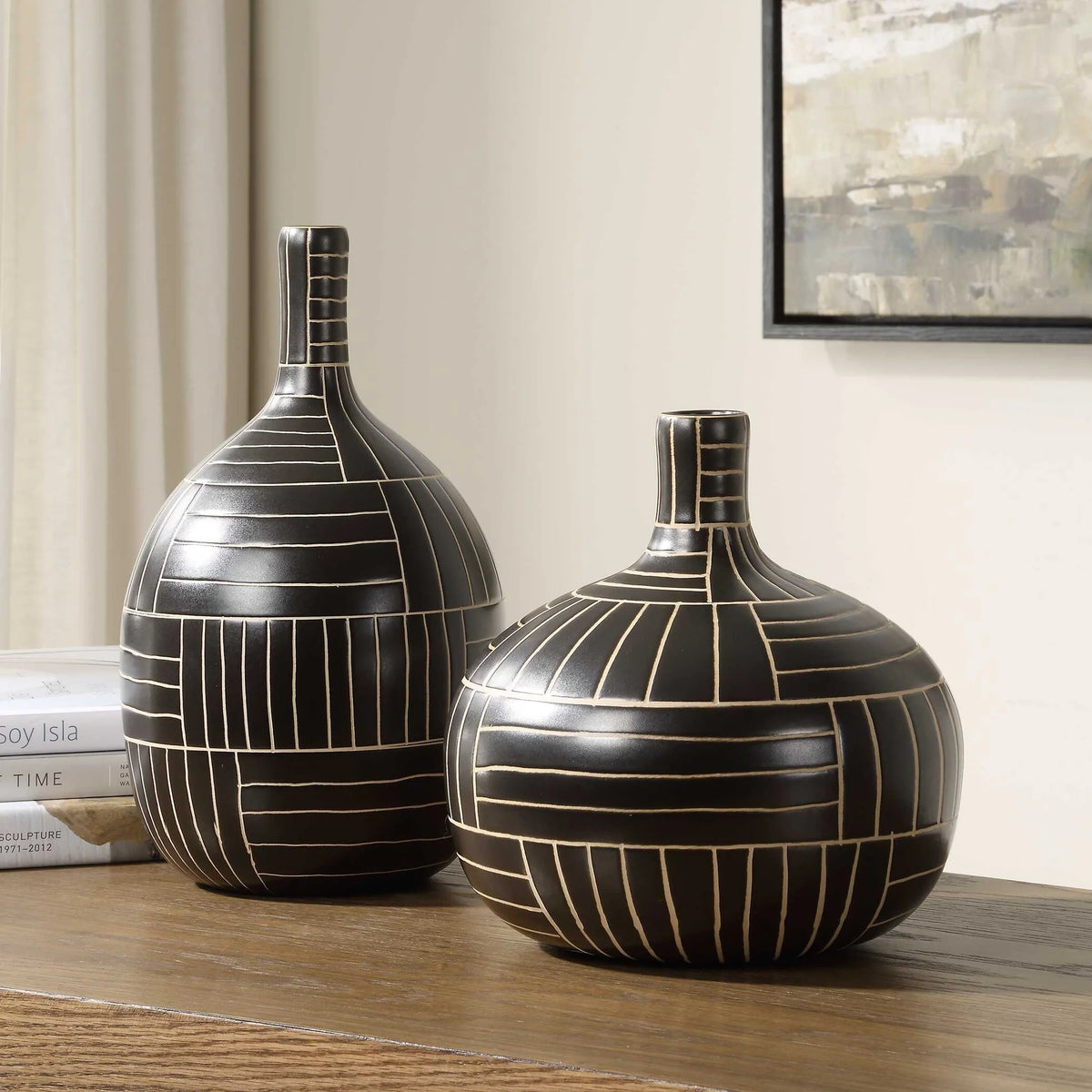 Geometric Ceramic Vases, Set of 2