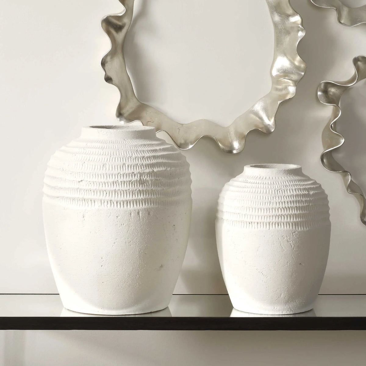 Ridge White Ceramic Vases Set/2