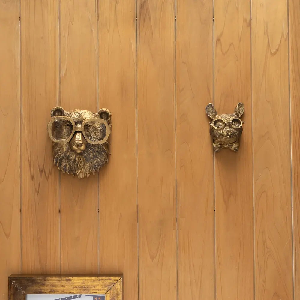 Bronzed Resin Animal Head Wall Sculpture | Faux Taxidermy Mount in Bear, Fox, Rabbit or Mouse
