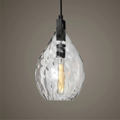 1 Light Watered Glass Mini Pendant