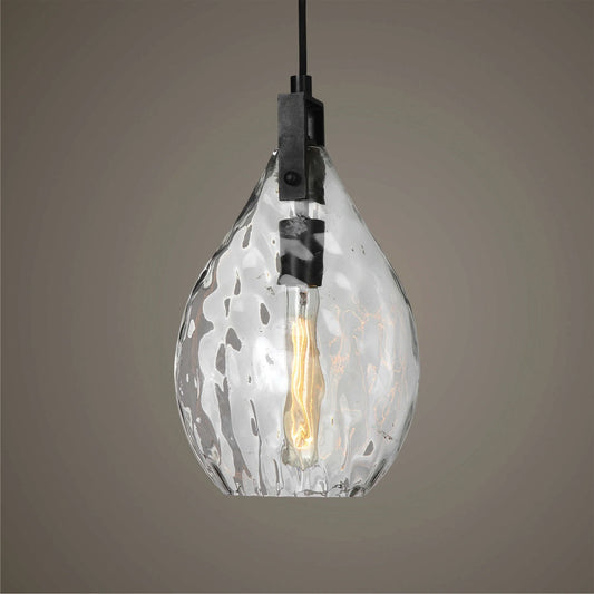 1 Light Watered Glass Mini Pendant