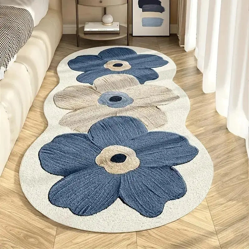 Flower-Pattern Non-Slip Floor Mat, Rectangular Soft Floral Area Rug, Decorative Rug for Home, Living Room, Bedroom and Study Room