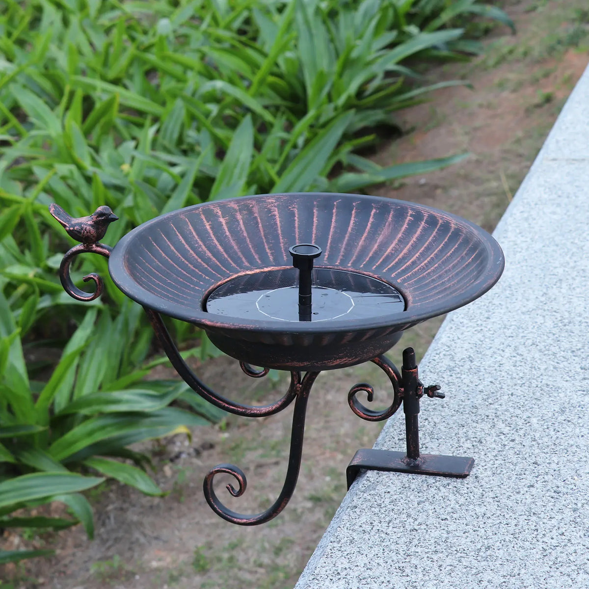 Solar Bird Bath Fountain - Bronze Metal Design for Your Patio or Balcony