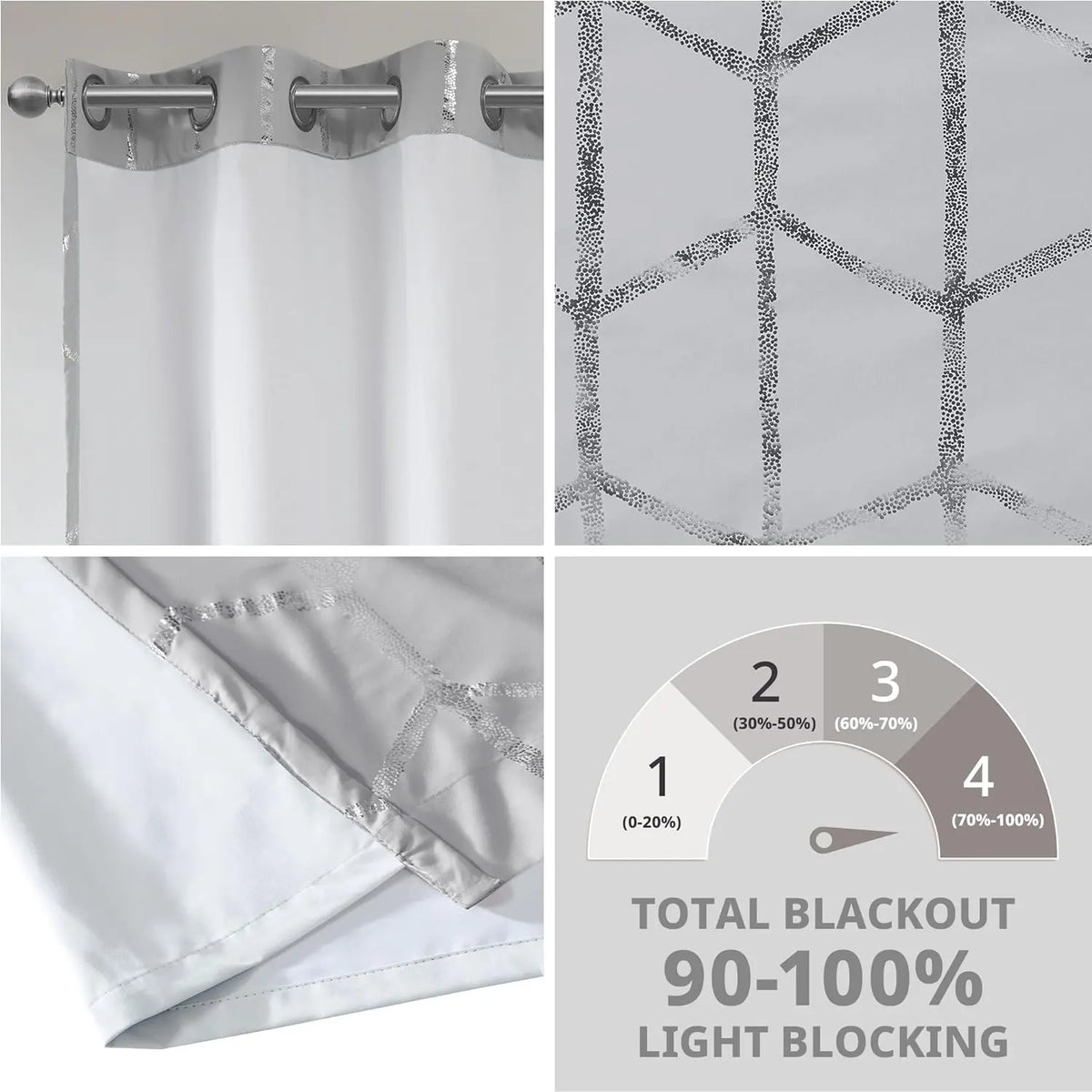 Raina Total Blackout Metallic Print Grommet Top Window Curtain Panel Thermal Insulated Light Blocking Drape for Bedroom Living Room and Dorm 1 Piece