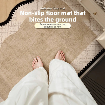 Nordic Soft Dense Pile Door Mat | Non-Slip Washable Entryway & Kitchen Mat | Scalloped or Rectangular in Green & Light Brown