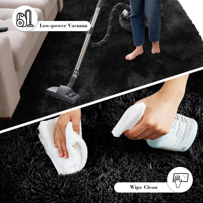 Black Fluffy Shag Area Rug - 2x4 Soft and Throw Rug for Bedroom, Living Room, and Kids' Rooms