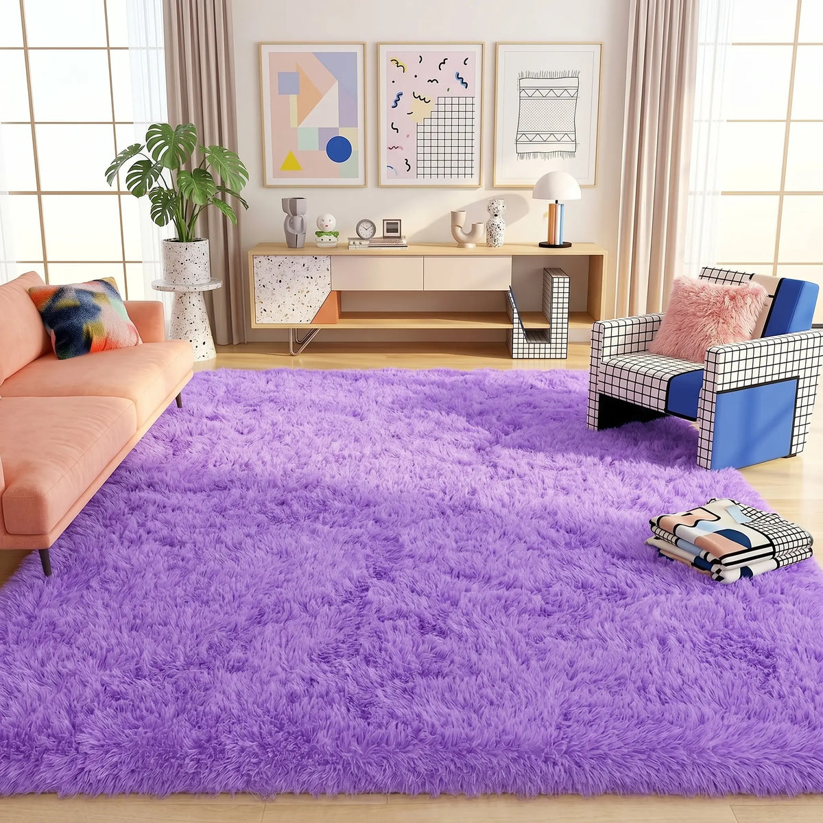 Indulge in Luxury: Black Soft Fluffy Shag Area Rug - Non-Slip, Anti-Fade, Perfect for Living Room & Bedroom Decor