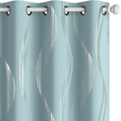 Silver Wave Print Blackout Curtains | Thermal Insulated, Grommet or Rod Pocket | Wide Size Range, Set of 2