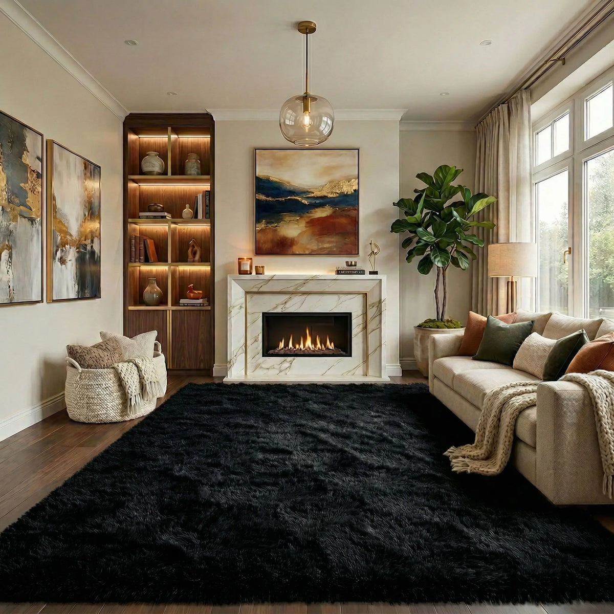 Black Soft Fluffy Shag Area Rug