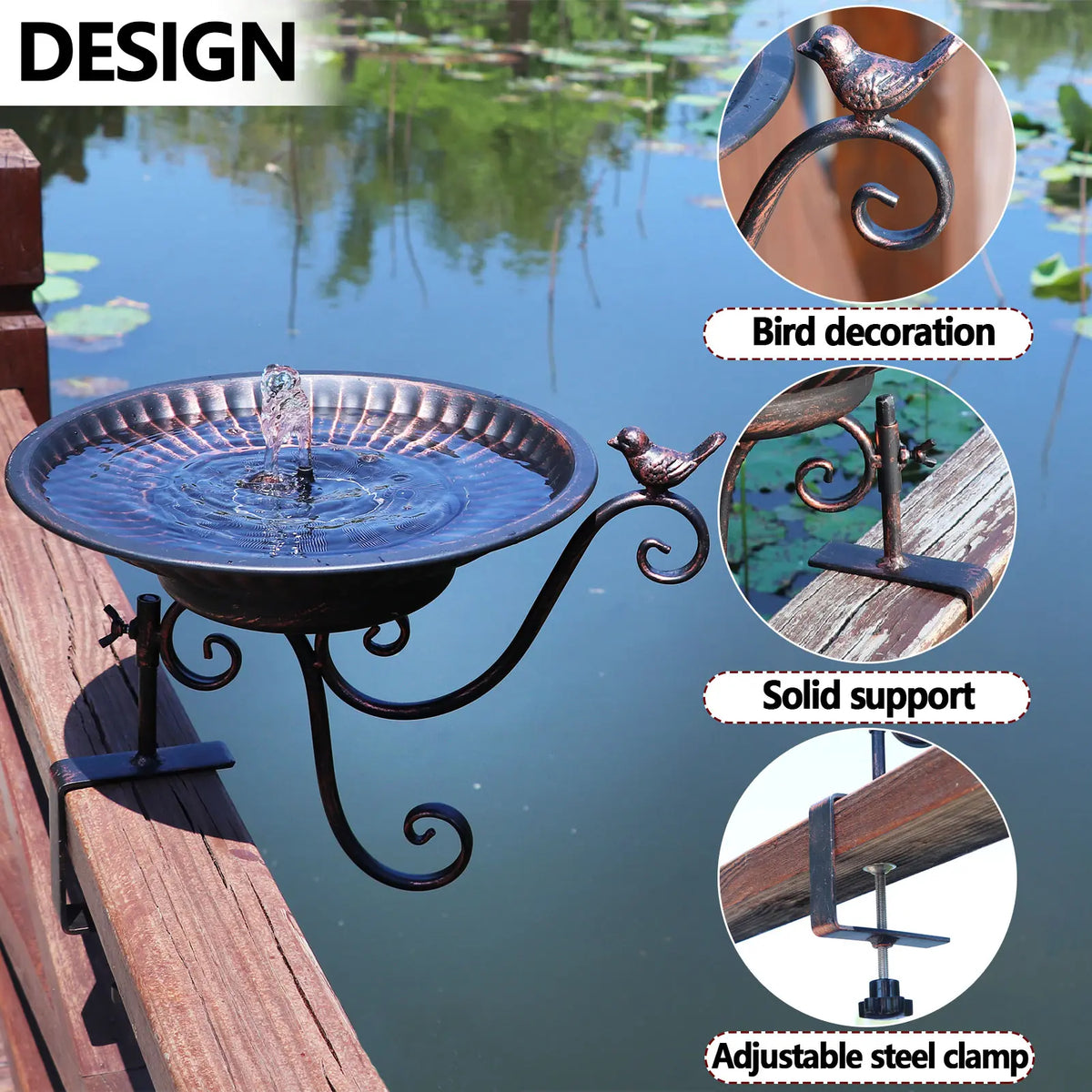 Solar Bird Bath Fountain - Bronze Metal Design for Your Patio or Balcony