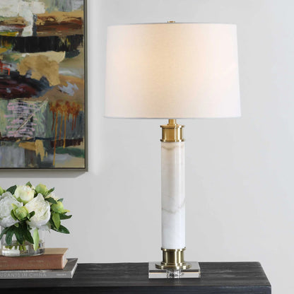 White Marble Column Table Lamp