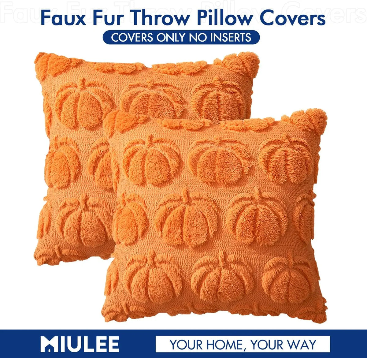 Set of 2 Fall Throw Pillow Covers 18X18 Pumpkin Design – Autumn Decor for Sofa, Couch & Porch