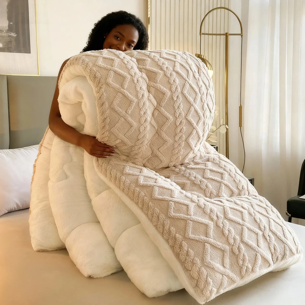 Flannel Fleece Ribbed Comforter Set | OEKO-TEX Certified, Double-Sided Texture | Six Colours, Twin to King