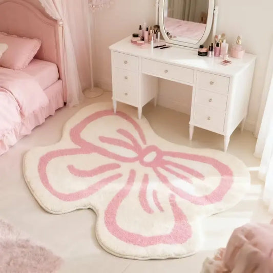 Bow-Shaped Plush Rug | Soft Irregular Accent Mat for Bedroom, Vanity & Nursery | Five Sizes