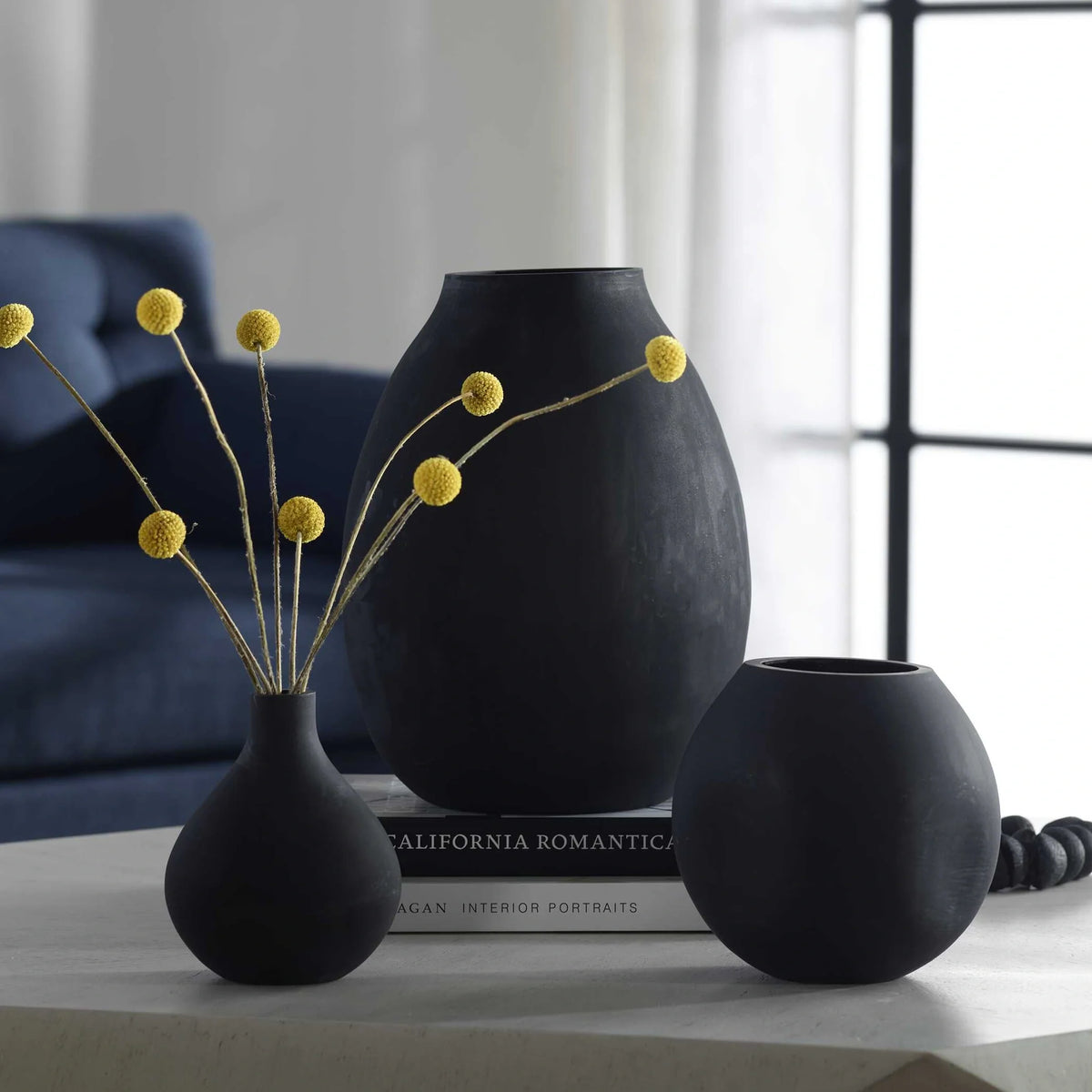Matte Black Glass Vases, Set of 3
