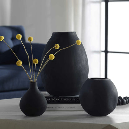 Matte Black Glass Vases, Set of 3
