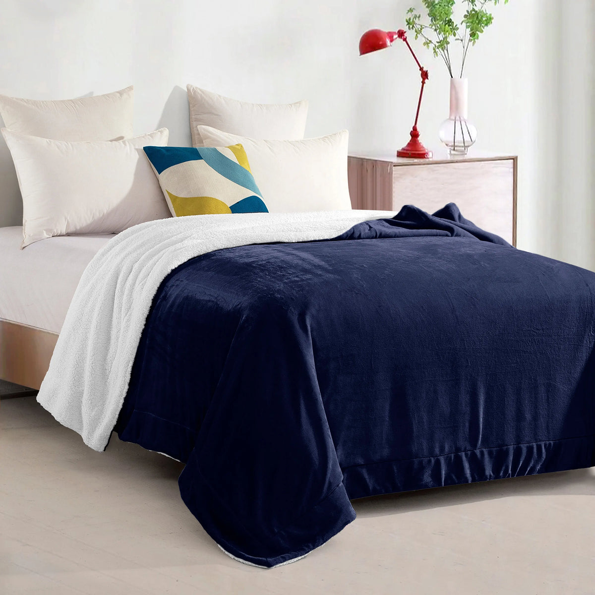 Mocassi Reversible Sherpa-Backed Throw Blanket, Velvety Plush Touch, 50In X 60In Throw Blankets