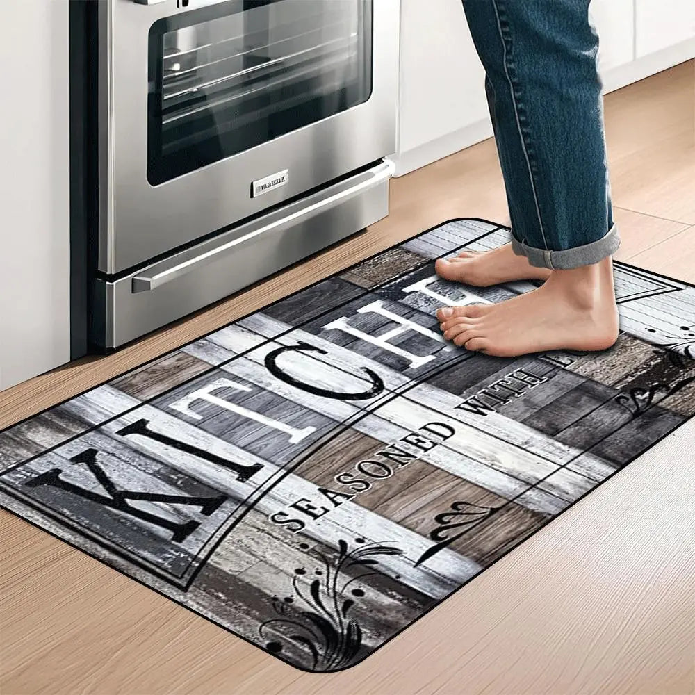 Vintage Wooden Floor Pattern Non-Slip Kitchen Mat Set - 2-Piece Decorative Rug Collection